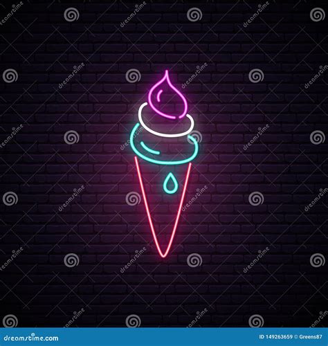 Ice Cream Cone Neon Sign Bright Signboard Stock Vector Illustration Of Brick Emlem 149263659