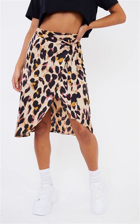 Leopard Print Wrap Midi Skirt Skirts Prettylittlething Aus