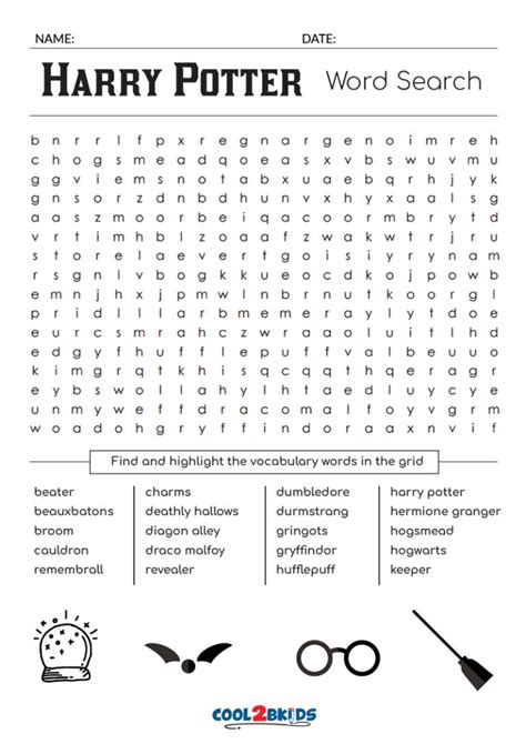 Printable Harry Potter Word Search Cool2bkids