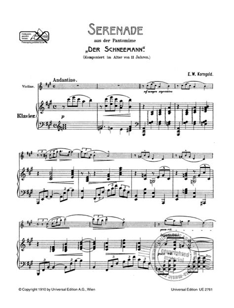 Serenade Aus Der Pantomime Der Schneemann Von Erich Wolfgang Korngold