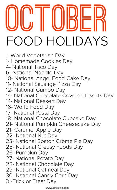October Food Holidays Holiday List Holiday Humor Holiday Fun Holiday