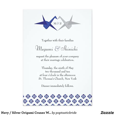 Check spelling or type a new query. Navy / Silver Origami Cranes Wedding Invitation | Zazzle ...