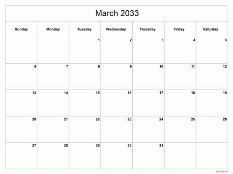 Printable March 2033 Calendar Free Printable Calendars