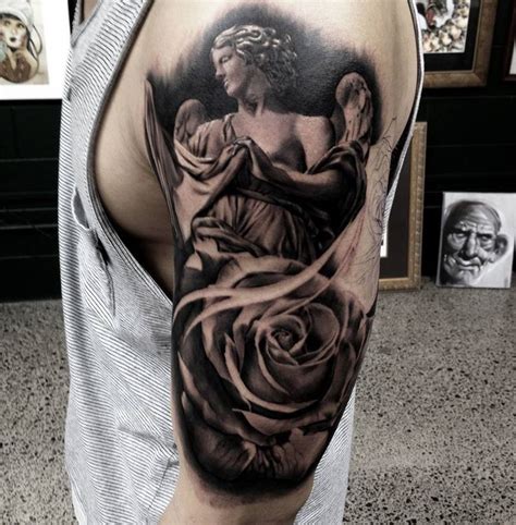 Angel And Roses Rose Tattoos Tattoos Sleeve Tattoos