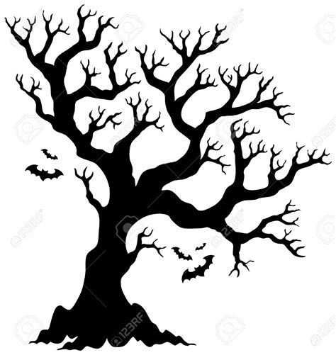 Silhouette Halloween Tree With Bats Royalty Free Cliparts Vectors