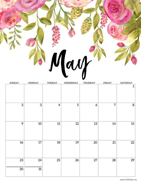 Free Printable 2021 Floral Calendar Paper Trail Design Calendar