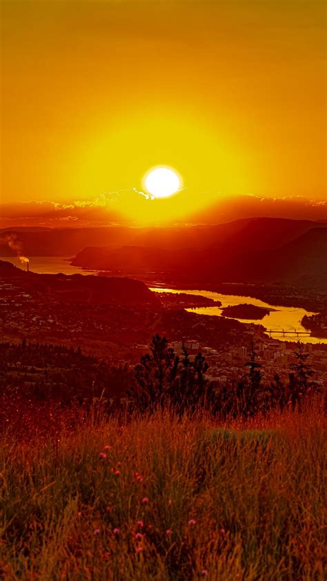 Download Wallpaper 938x1668 Landscape Sunset River Hills Iphone 87