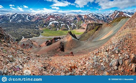 Panoramic Landscape View Of Colorful Rainbow Volcanic Landmannalaugar
