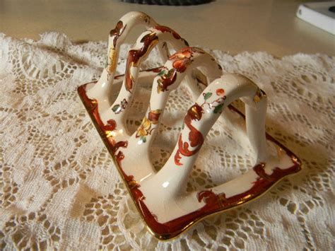 rare masons vintage english brown transferware toast rack or letter or