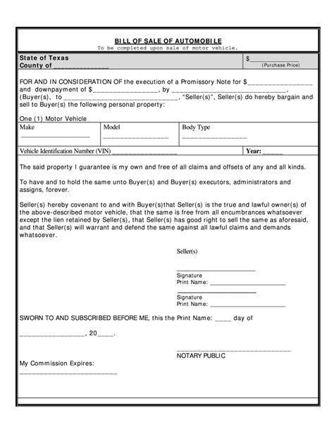 Bill Of Sale For Rv In Texas Form Fill Out And Sign Printable Pdf