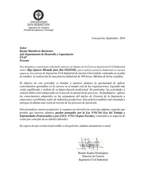 Carta Practica Industrial Rigo Miranda Pdf Ingeniería Ingeniero Civil