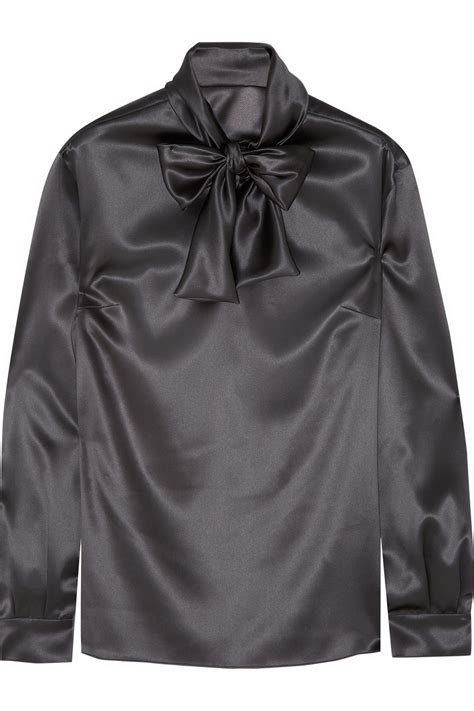 dolce and gabbana pussy bow stretch silk satin blouse in gray lyst