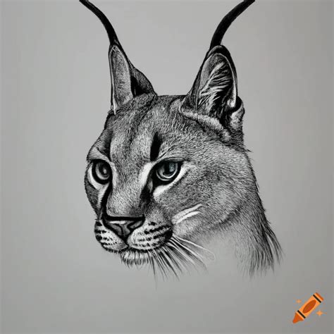 Engraved Style Black And White Drawing Of A Caracal Head