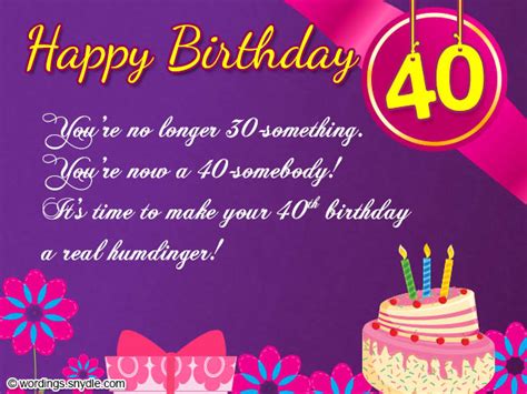 Check out 150+ examples of happy 40th birthday messages here. 40th Birthday Wishes, Messages and Card Wordings ...