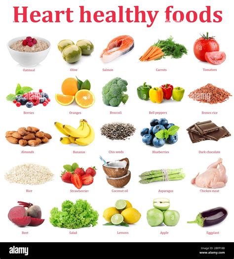 Set Of Heart Healthy Foods On White Background Stock Photo Alamy