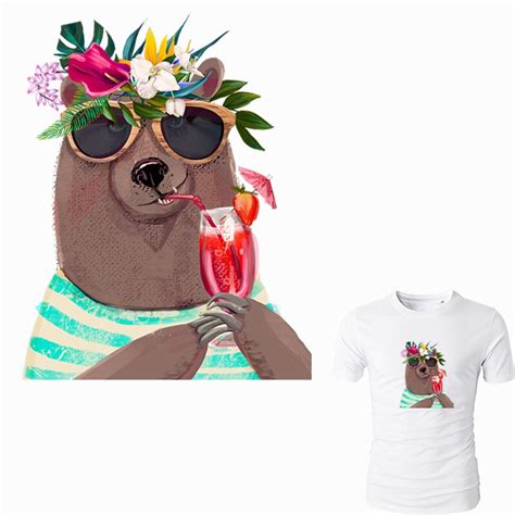Colife Patches For Clothes Summer Bear Patch Iron On T Shirt Dresses A