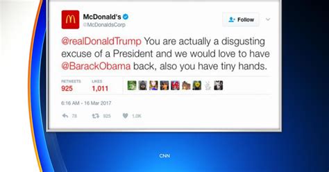 Mcdonald S Tweets Deletes Message To Trump Disgusting Excuse Of A President Cbs Philadelphia