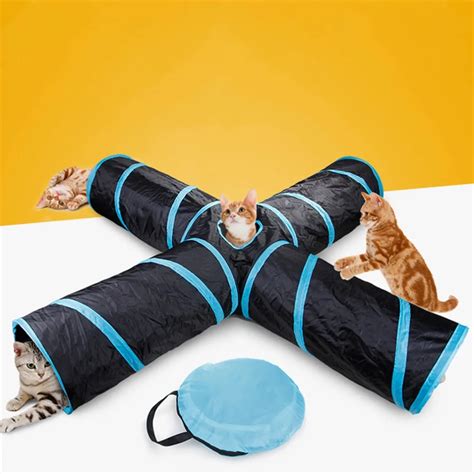 1 Pc Funny Pet Cat Tunnel 4 Holes Play Tubes Balls Collapsible Kitten