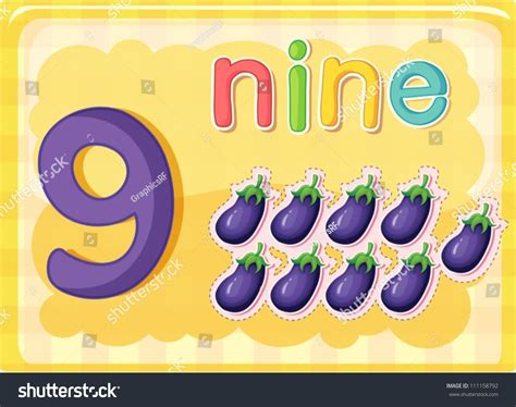 Illustrated Flash Card Showing Number 9 Stock Vector Royalty Free