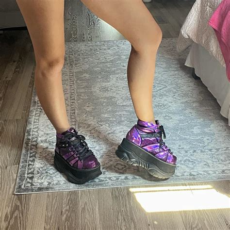 Demonia Womens Black And Purple Trainers Depop