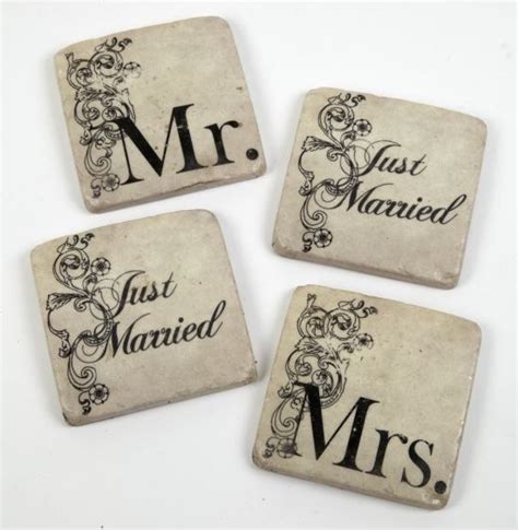 ‘mr And ‘mrs Coaster Set Set Of 4 Coasters Reading ‘mr ‘mrs And Just Married A Lovely T