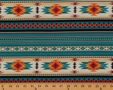 Cotton Southwestern Native American Aztec Tucson 201 Turquoise Stripes