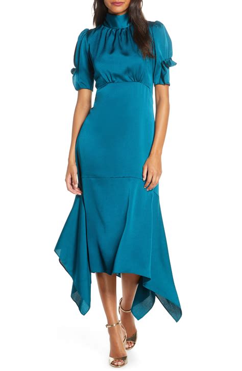 Eliza J Ruffle Puff Sleeve Dress In Teal Blue Lyst