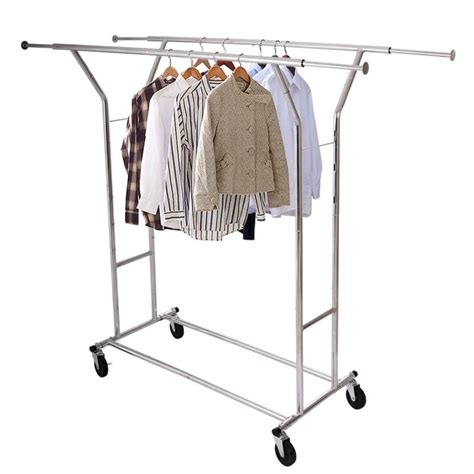 Double Rail Steel Clothes Rack Stand Adjustable Telescopic Dual Bar