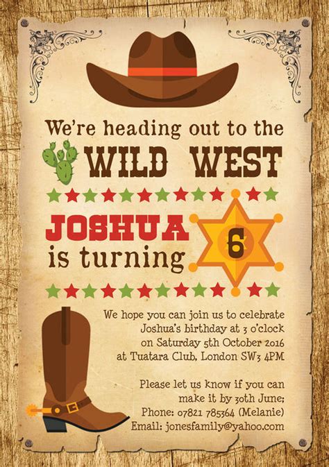Cowboy Wild West Birthday Party Invitation From £080 Each