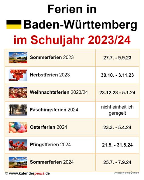 Ferien in Baden-Württemberg im Schuljahr 2023/24