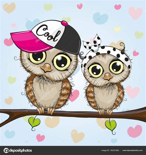 Cute Owls Is Sitting On A Branch — Stock Vector © Reginast777 192331892