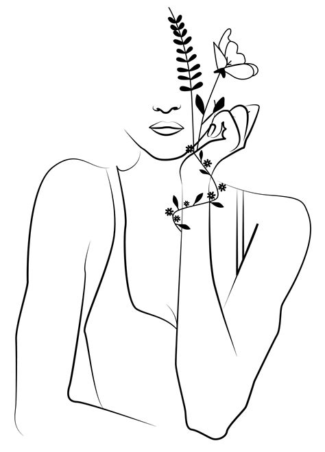 Digital Illustration Of A Woman Line Art Art Print Of A Etsy In