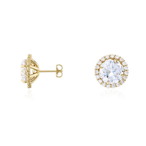 14K Yellow Gold Simulated Diamond Halo Earring Jackets And Studs WJD