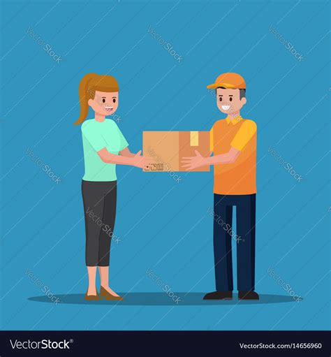 Delivery Man Handing A Parcel To Woman Customer Vector Image