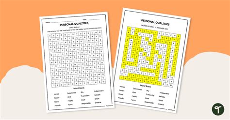 Personal Qualities Word Search Teach Starter