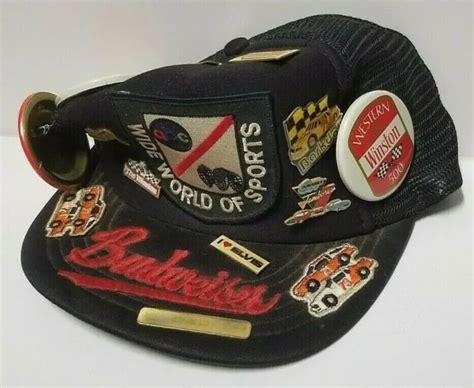 Vintage Abc Wide World Of Sports Budweiser Hat With Nascar Pins Htf 21