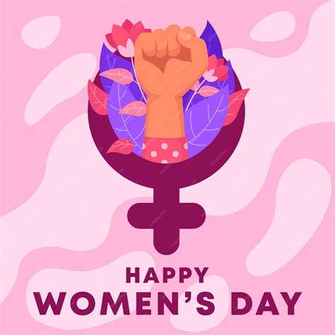 Feliz Día Internacional De La Mujer Mujer Puño Levantado Abrazando El Poder De La Mujer