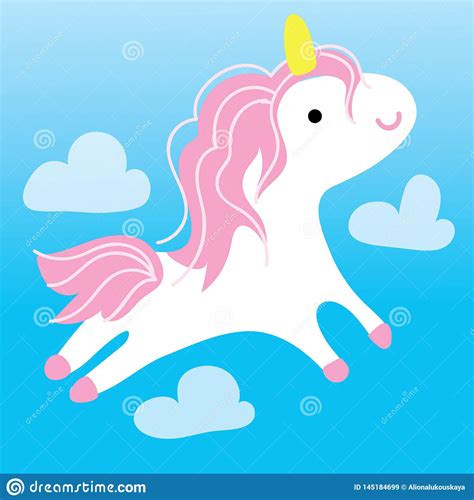 Cute Unicorn Fly In Sky Kid Graphic Illustration Stock Vector - Illustration of horned ...