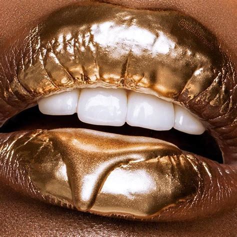 Dripping Gold Lipstick Art Metallic Makeup Beautiful Lips