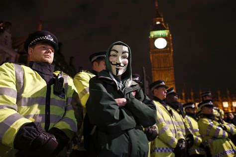 riot police on alert for bonfire night million mask march by activists anonymous london