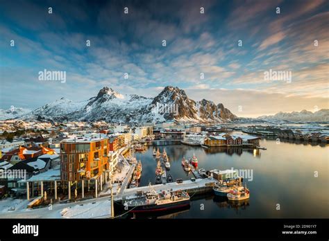 View Over The Port Of Svolvaer On The Lofoten Islands In Colorful Early