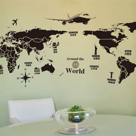World Map Wall Stickers Removable Pvc Map Of The World Art Decals For