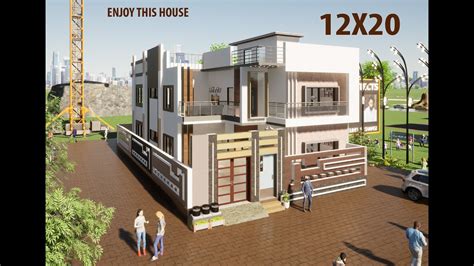 12x20 House 2 Floor House Plan With Interior And Exterior Modern