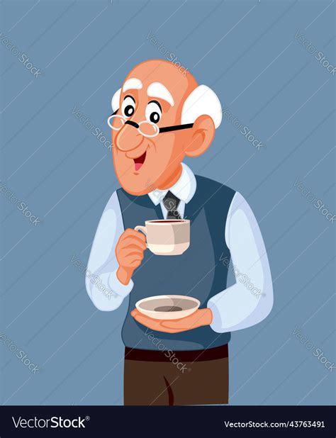 Happy Senior Man Drinking His Coffee Cartoon Vector Image