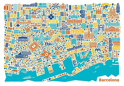 Barcelona City Map Poster By Vianina Redbubble
