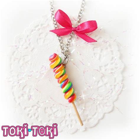 Polymer Clay Candy Necklace Lollipop Necklace Clay Etsy Rainbow