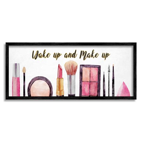 wake up make up watercolor pink grey fashion word design framed wall art overstock 34531169