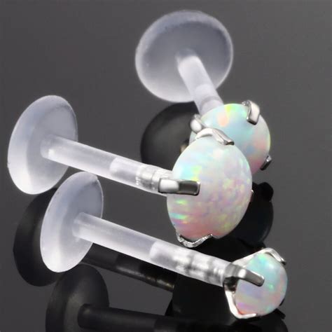 Pc Ptfe Bioplast Opal Lip Rings Piercings Internal Thread Opal