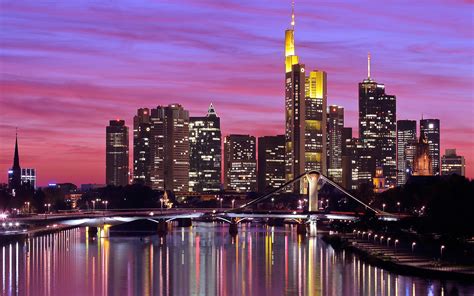 Fonds Décran Francfort Ville Nuit Allemagne Gratte Ciel Rivière