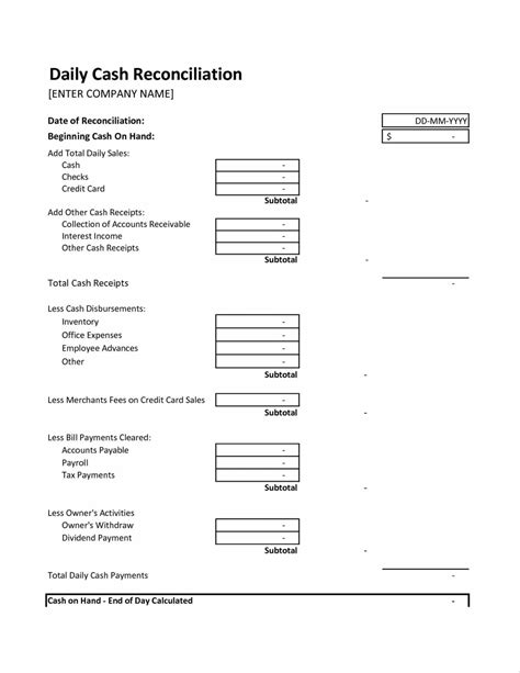 Daily Cash Drawer Balance Sheet Template Cash Drawer Count Sheet